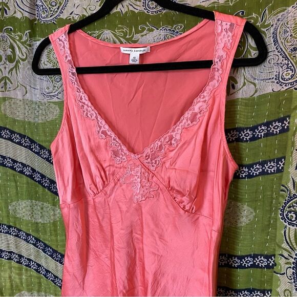 Y2K Banana Republic Coral Silk and Lace Fairycore Camisole Blouse Size 10 - Picture 5 of 13
